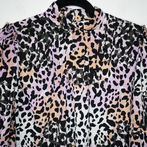 Veronica Beard Lety Top Lilac Multi Leopard Print Pastel Pleated Blouse SZ 10 - Picture 9 of 12